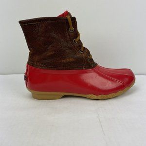 Sperry Top-Sider Saltwater Rain Boots Leather Rubber Women's Size 6.5 Red Brown